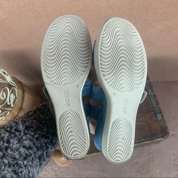 Ecco Blue Shape Plateau Wedge Sandals - Picture 10 of 12